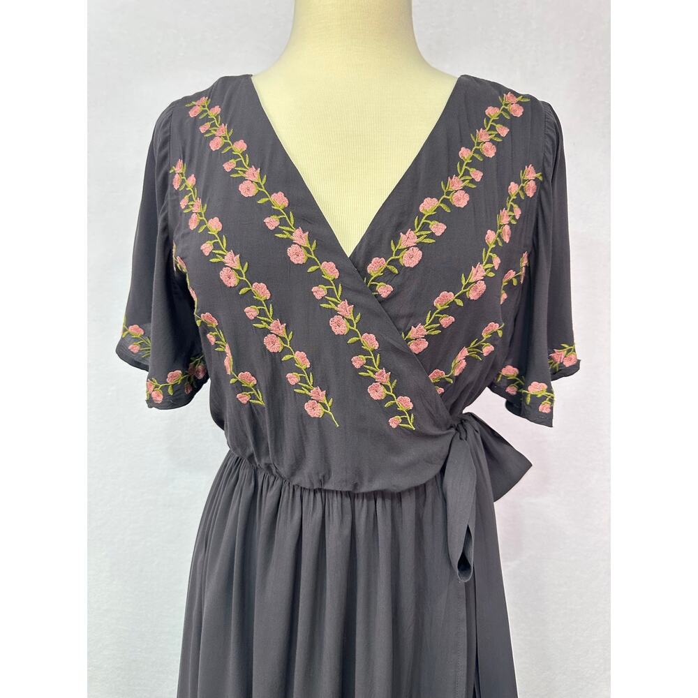 Jodifl Charcoal Floral Embroidered Wrap Hi Low Maxi Dress Size M - Picture 5 of 11
